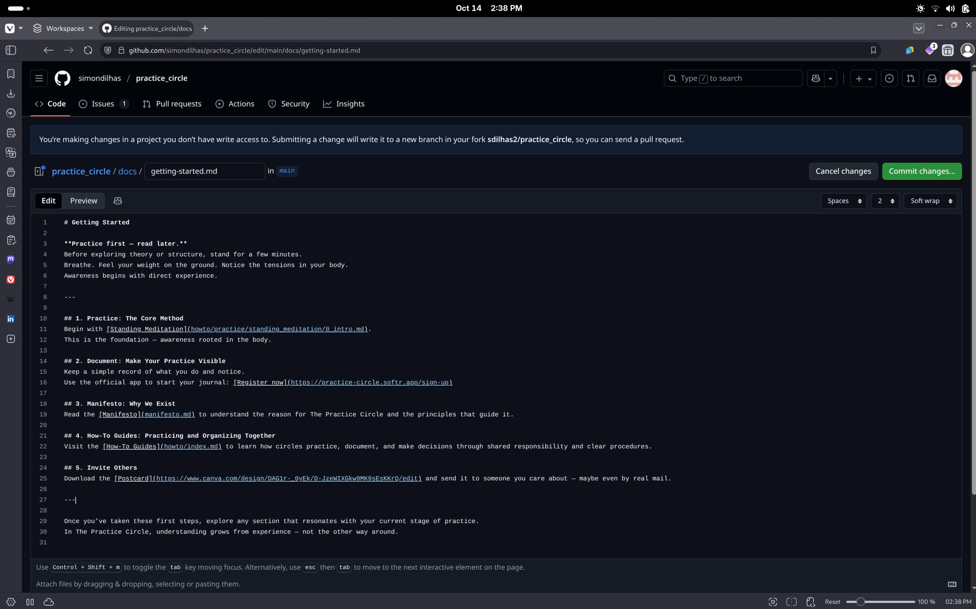 GitHub web editor